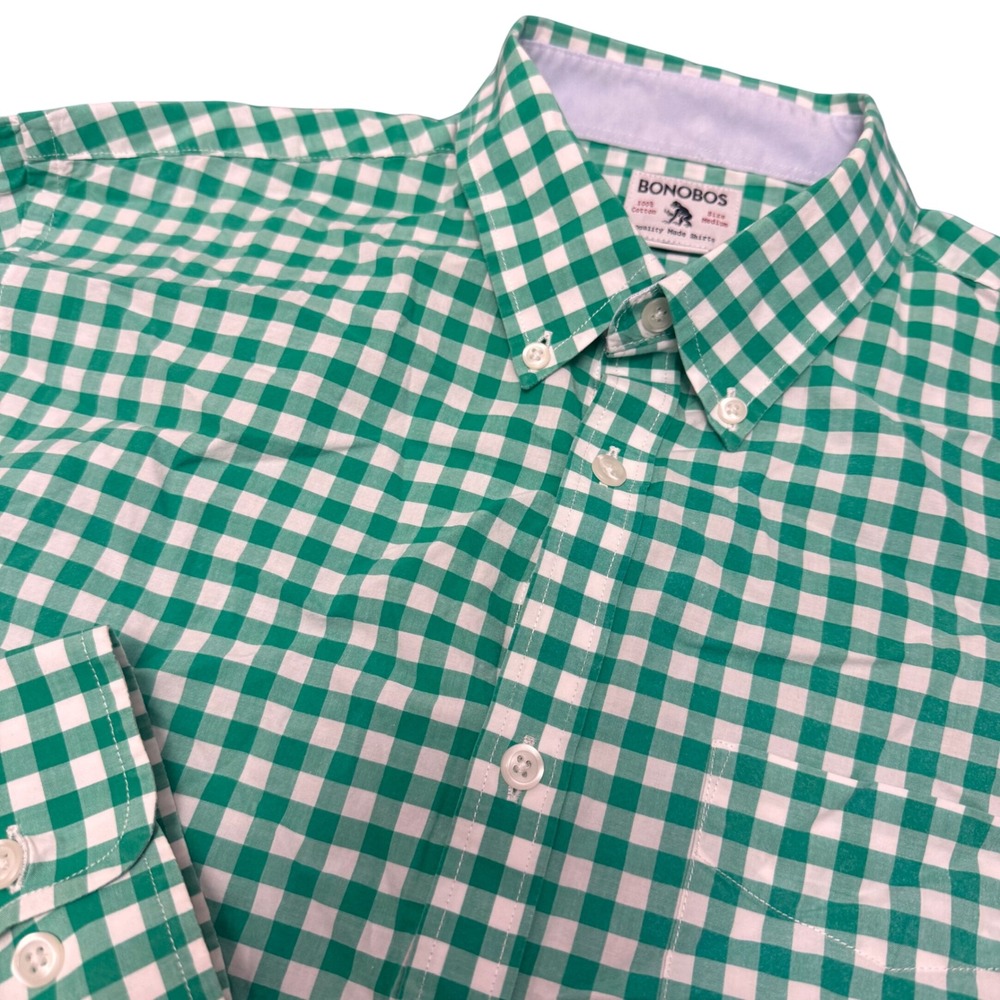 Bonobos Mens Medium Green Gingham Check Cotton Button Down Long Sleeve Shirt